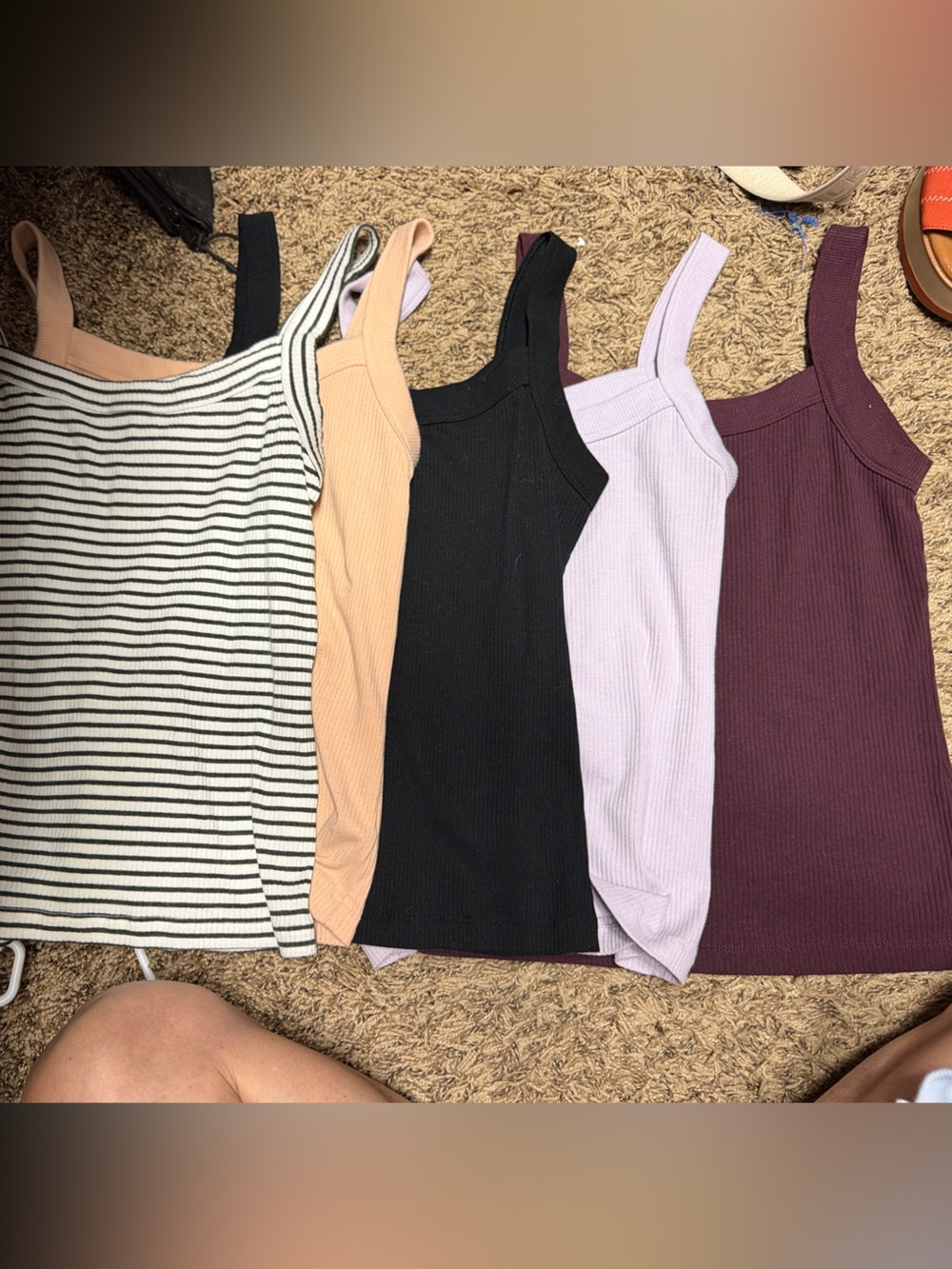 Ribbed Scoop-Neck Tank Top - Black, Light Lavender & Plum